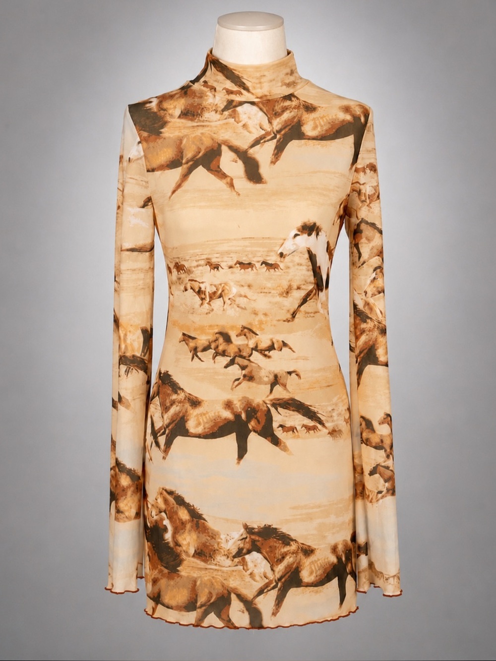 Urban Outfitters Horse Print Mesh Mock Neck Dress – Size M – Western Equestrian